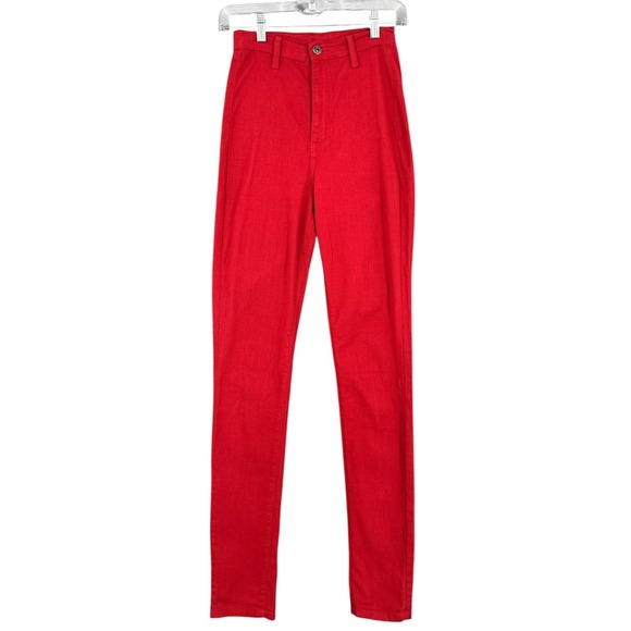 Angry Rabbit Red High Waisted Skinny Jeans Womens Size 26 Cotton Blend - Picture 1 of 8